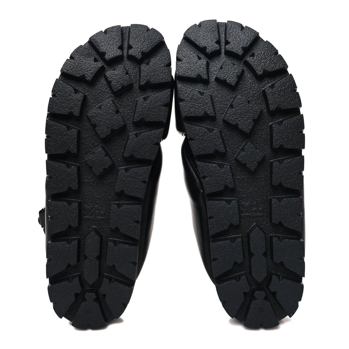 Nappa Soft Metal Triangle Logo Padded Monolith 55mm Slingback Sandals 9 Black