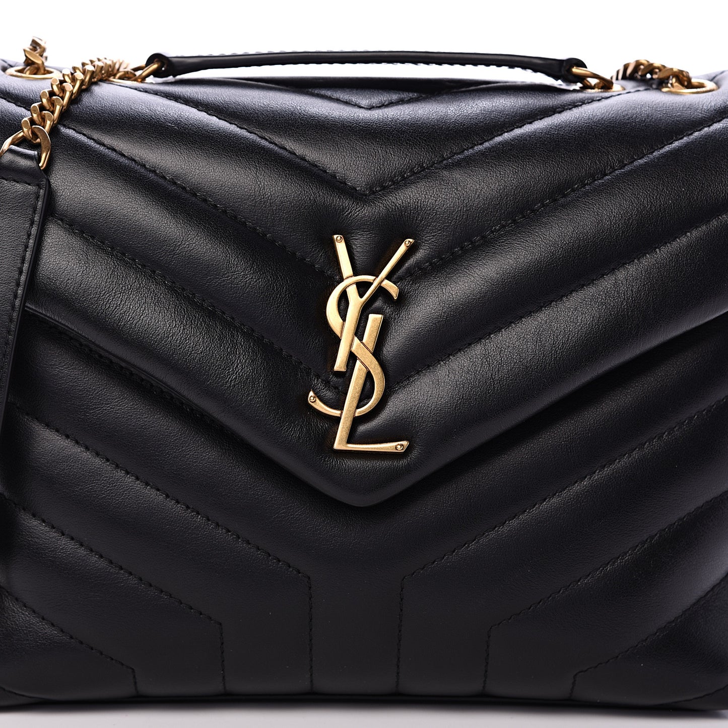 Calfskin Y Quilted Monogram Small Loulou Chain Satchel Black