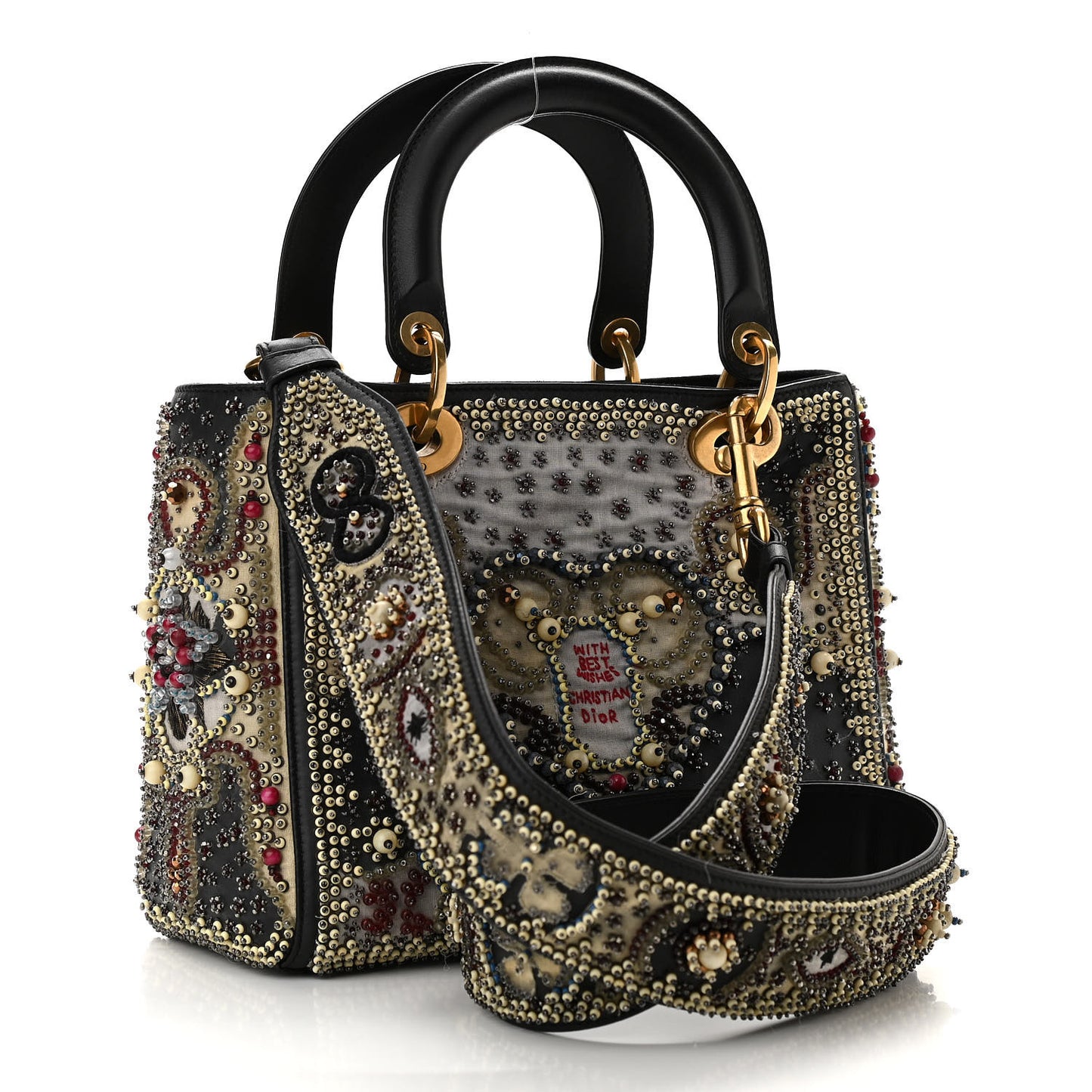 Calfskin Beaded Medium Lady Dior Black Multicolor