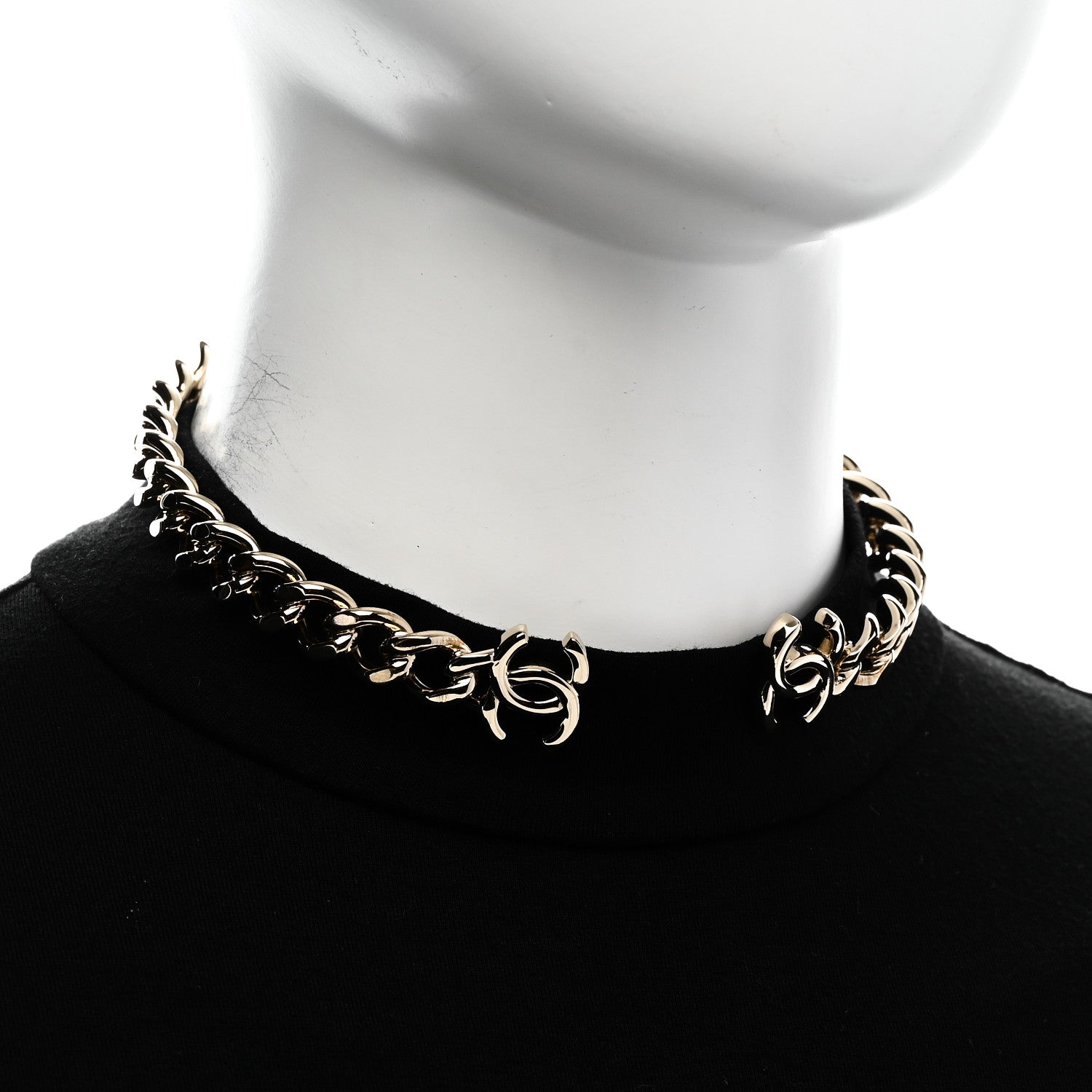 Chanel Metal CC Chain Link Choker Necklace L Gold 2 of 7
