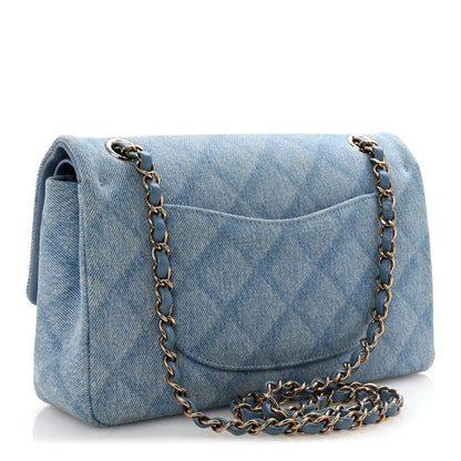 Chanel Printed Denim Quilted Medium Double Flap Light Blue 3 of 10