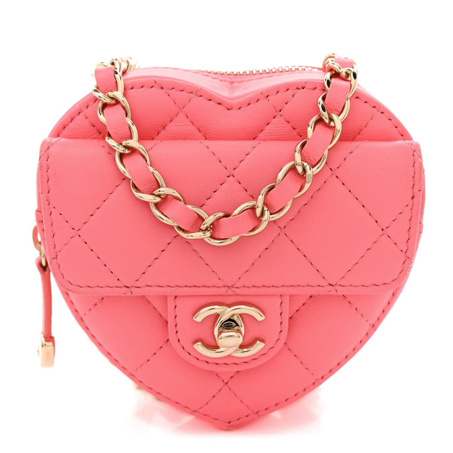 Lambskin Quilted CC In Love Heart Waist Belt Bag With Chain Pink