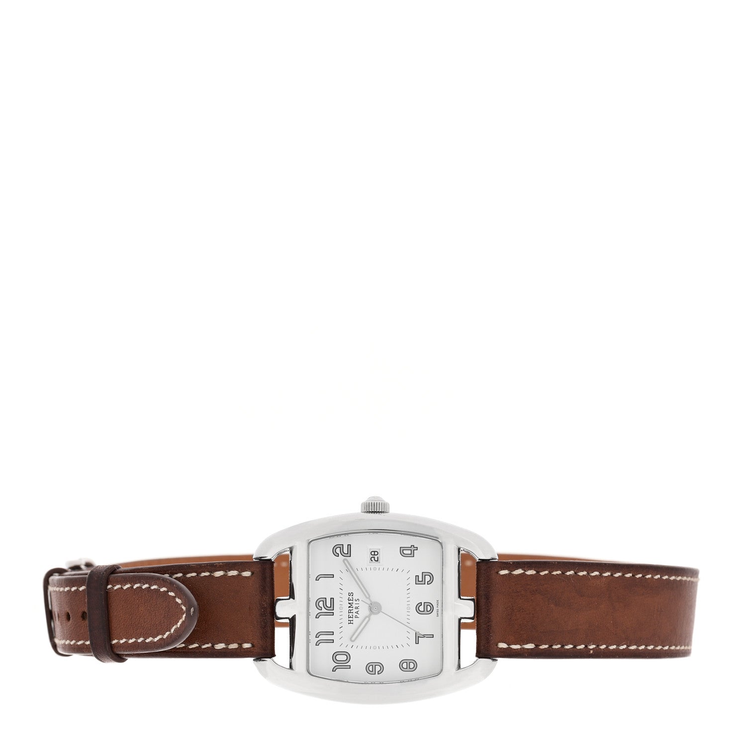 Hermes Stainless Steel Barenia 33mm Cape Cod Tonneau Double Tour Quartz Watch Fauve 2 of 4