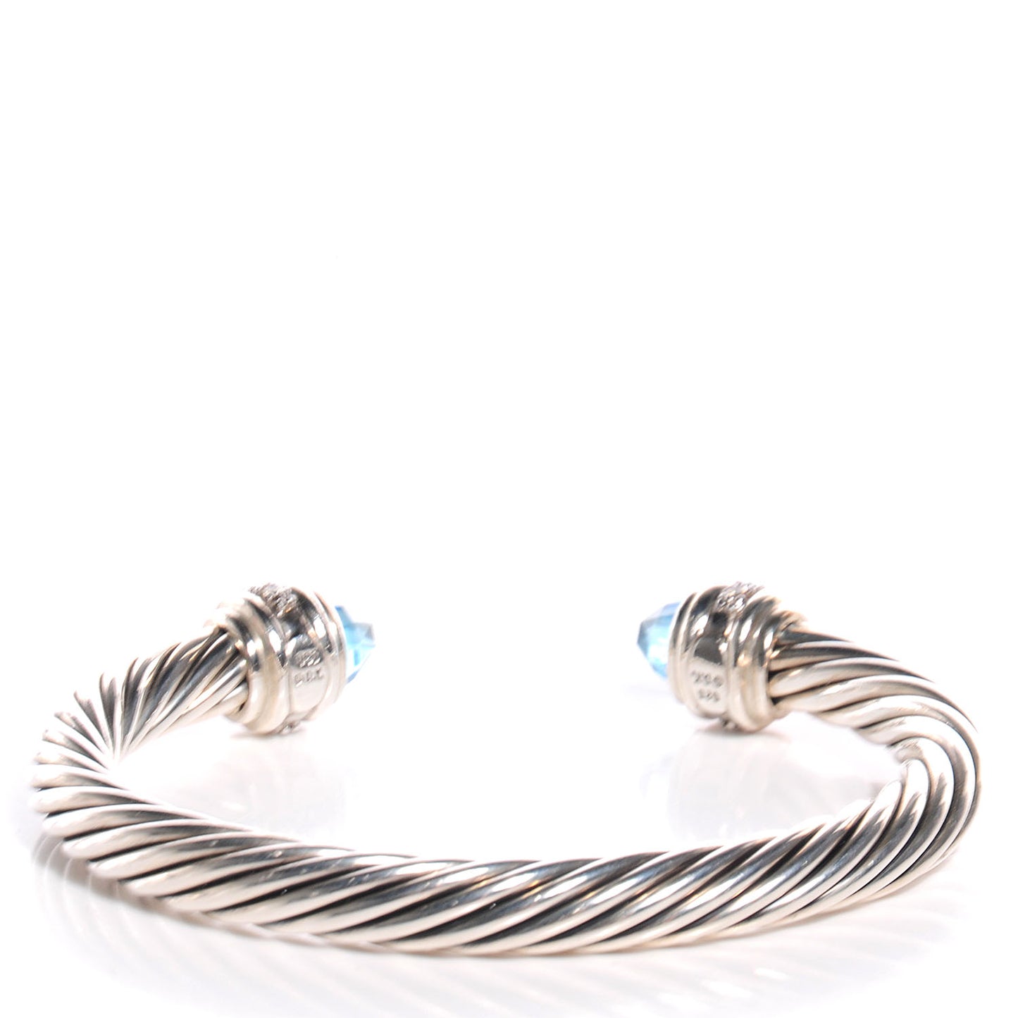 Sterling Silver Blue Topaz Diamond 7mm Cable Classics Bracelet