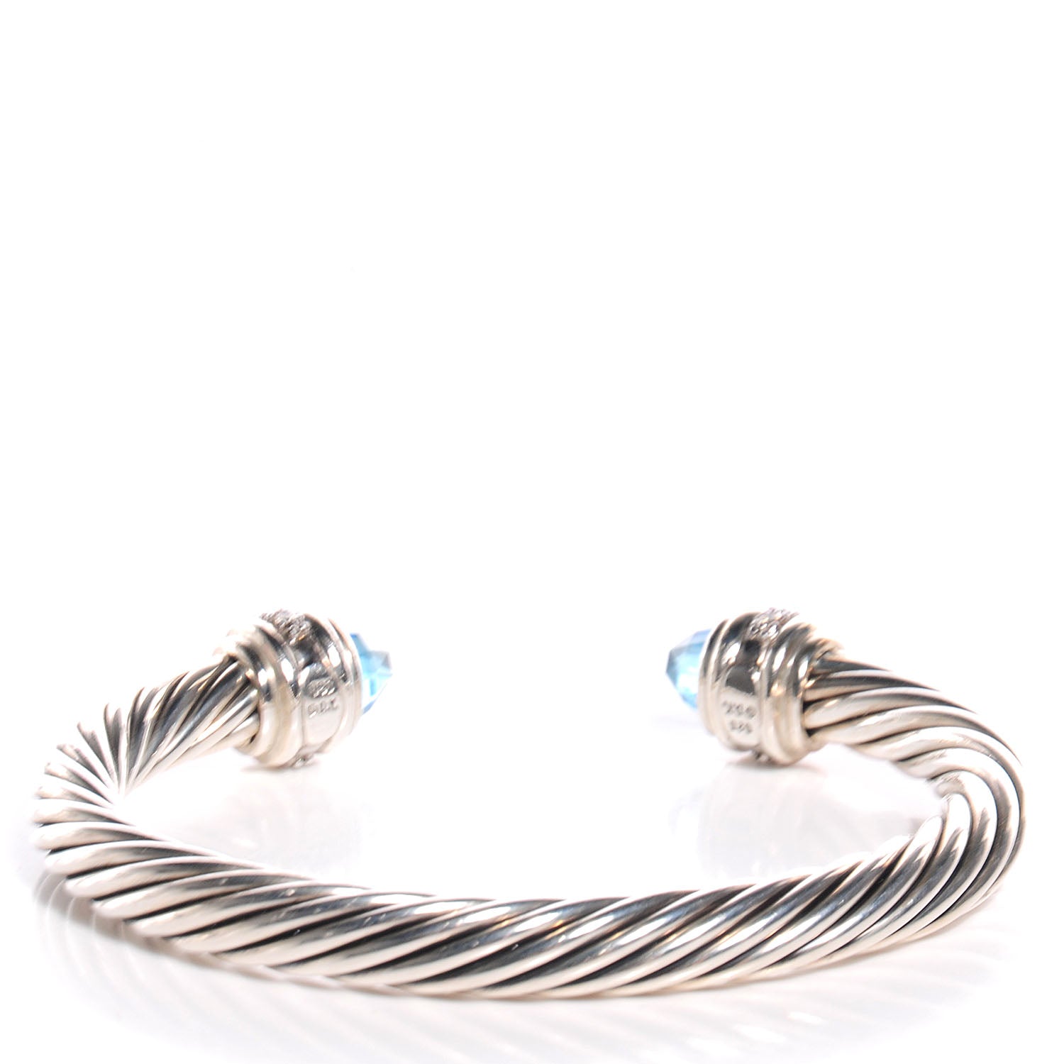 David Yurman Sterling Silver Blue Topaz Diamond 7mm Cable Classics Bracelet 3 of 5