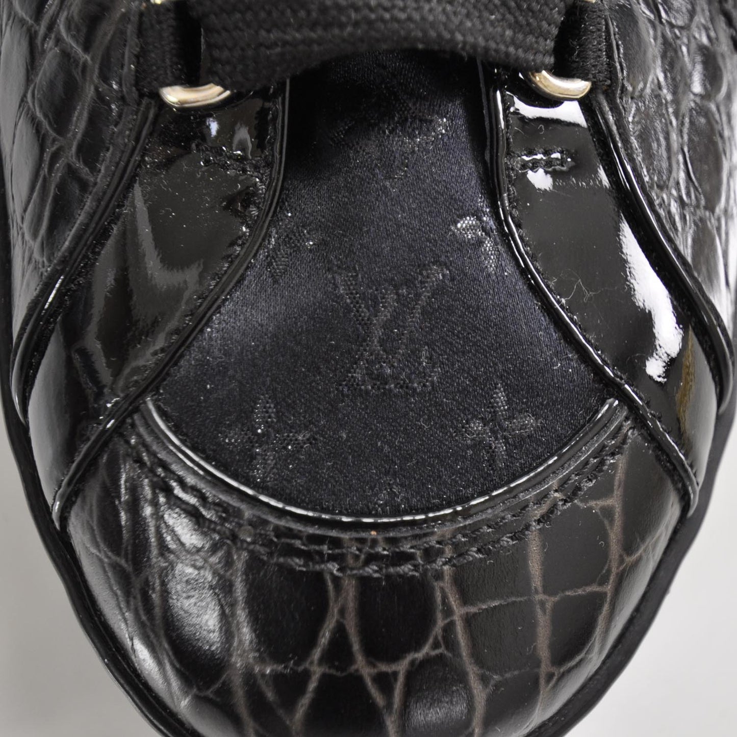 Crocodile Satin Monogram Sneakers 8.5 Black