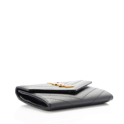 Saint Laurent Grain De Poudre Matelasse Chevron Small Monogram Envelope Wallet Black 4 of 7