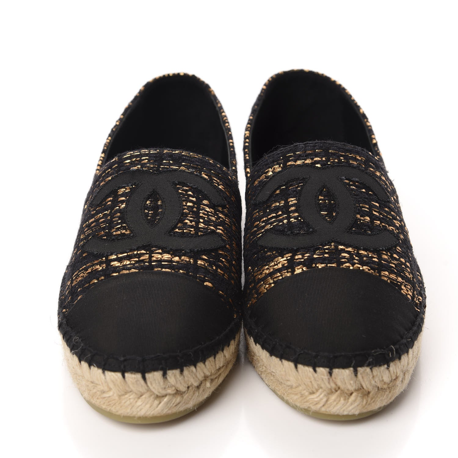 Chanel Metallic Tweed Grosgrain CC Espadrilles 40 Black Gold 2 of 12