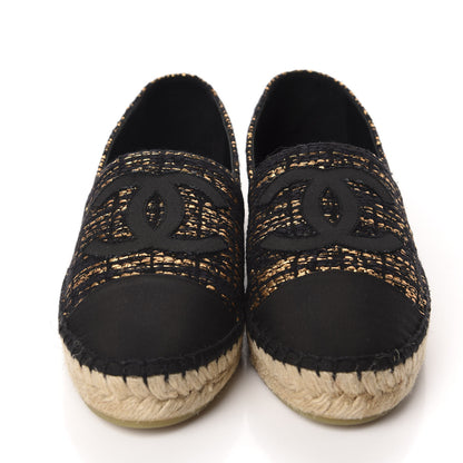 Chanel Metallic Tweed Grosgrain CC Espadrilles 40 Black Gold 2 of 12