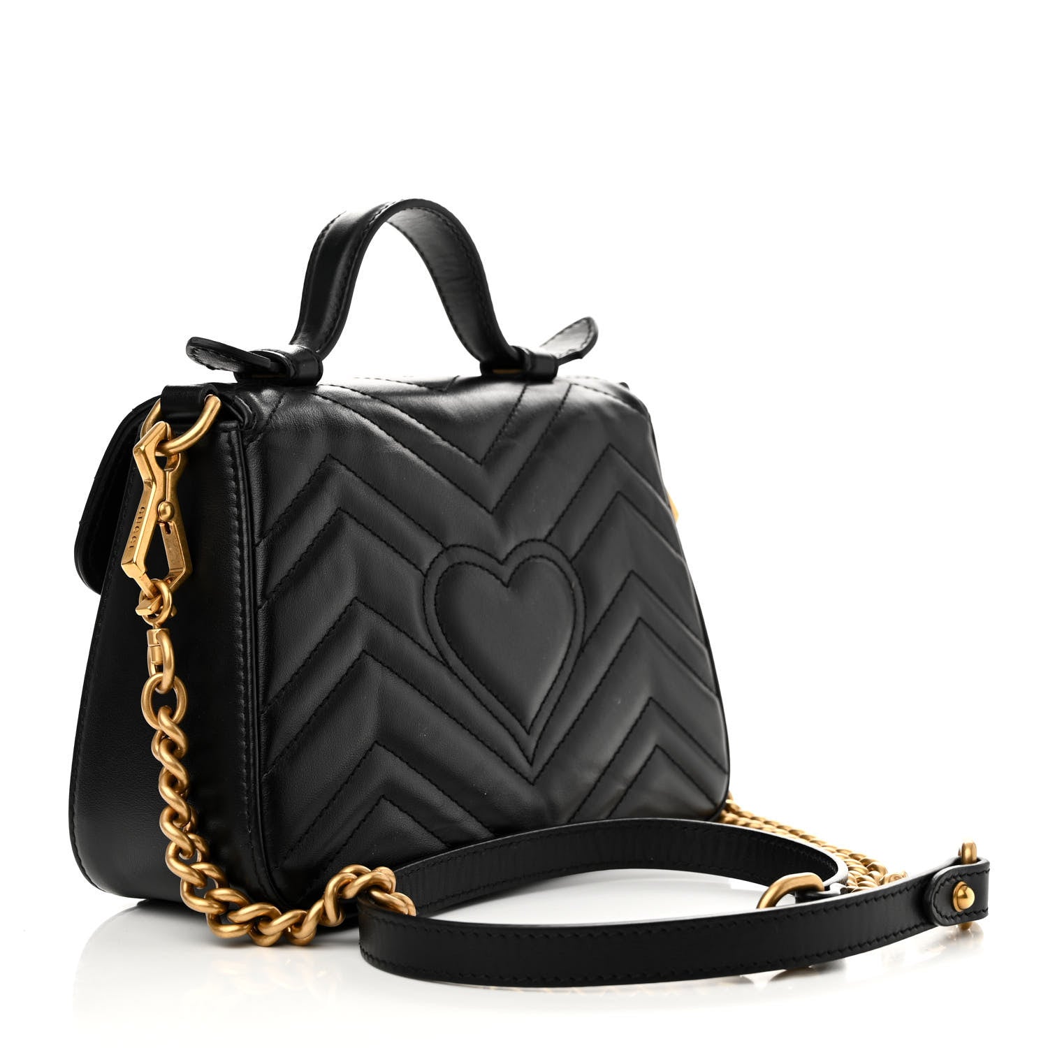 Gucci Calfskin Matelasse Mini GG Marmont Top Handle Shoulder Bag Black 3 of 10