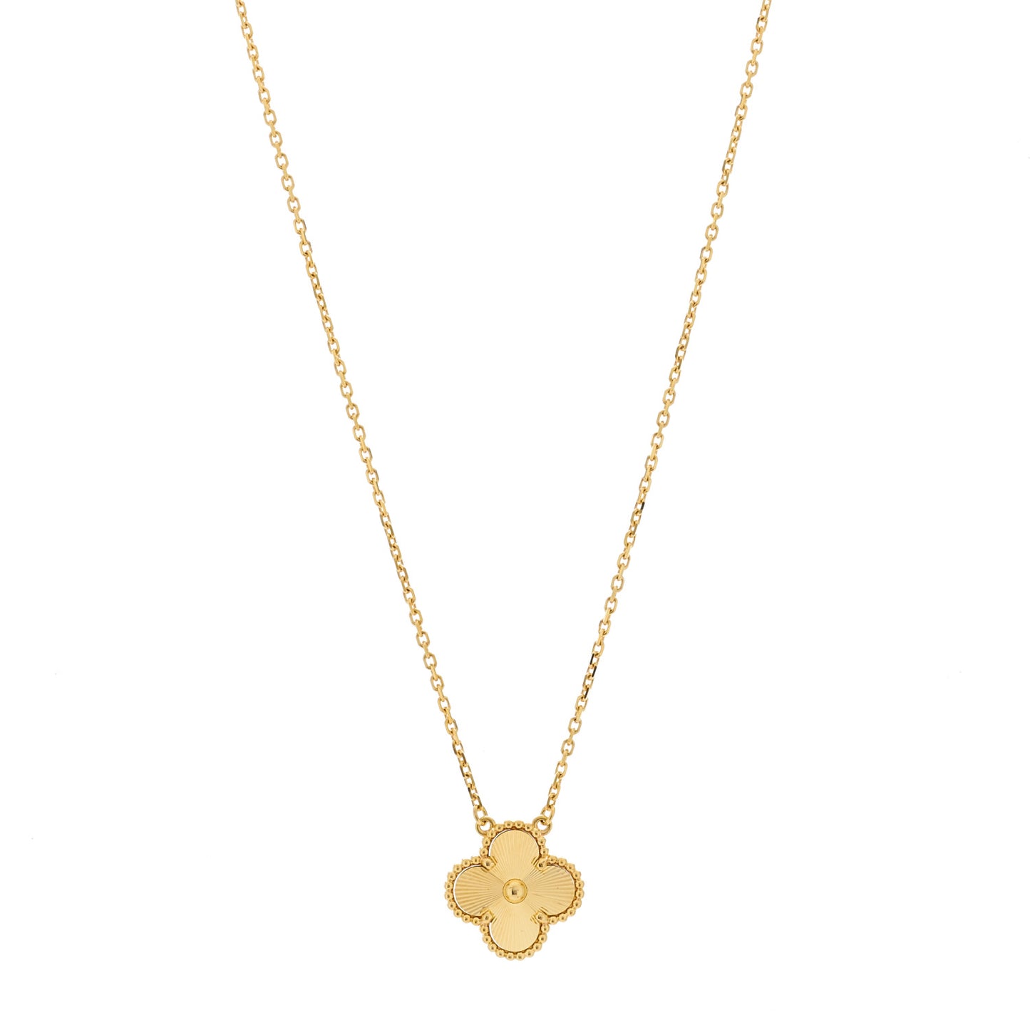 18K Yellow Gold Guilloche Vintage Alhambra Pendant Necklace