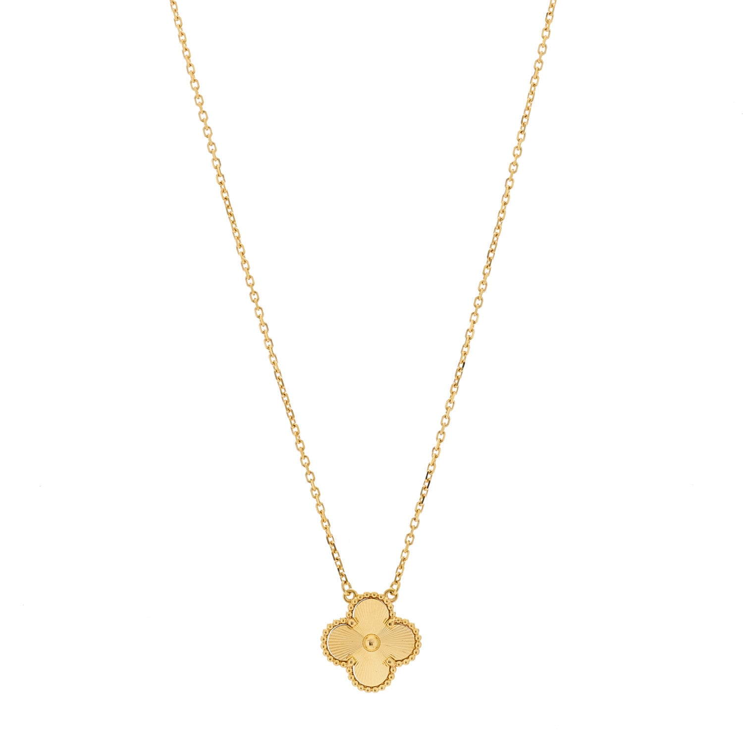 Van Cleef & Arpels 18K Yellow Gold Guilloche Vintage Alhambra Pendant Necklace 1 of 6
