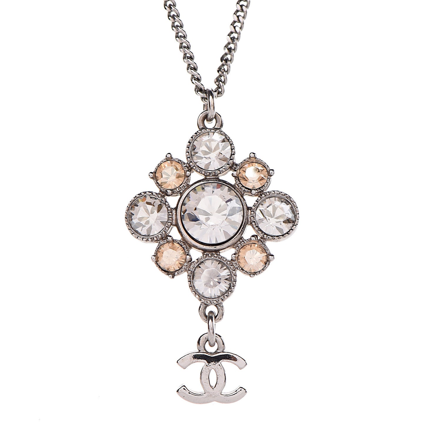 Crystal CC Drop Pendant Necklace Silver