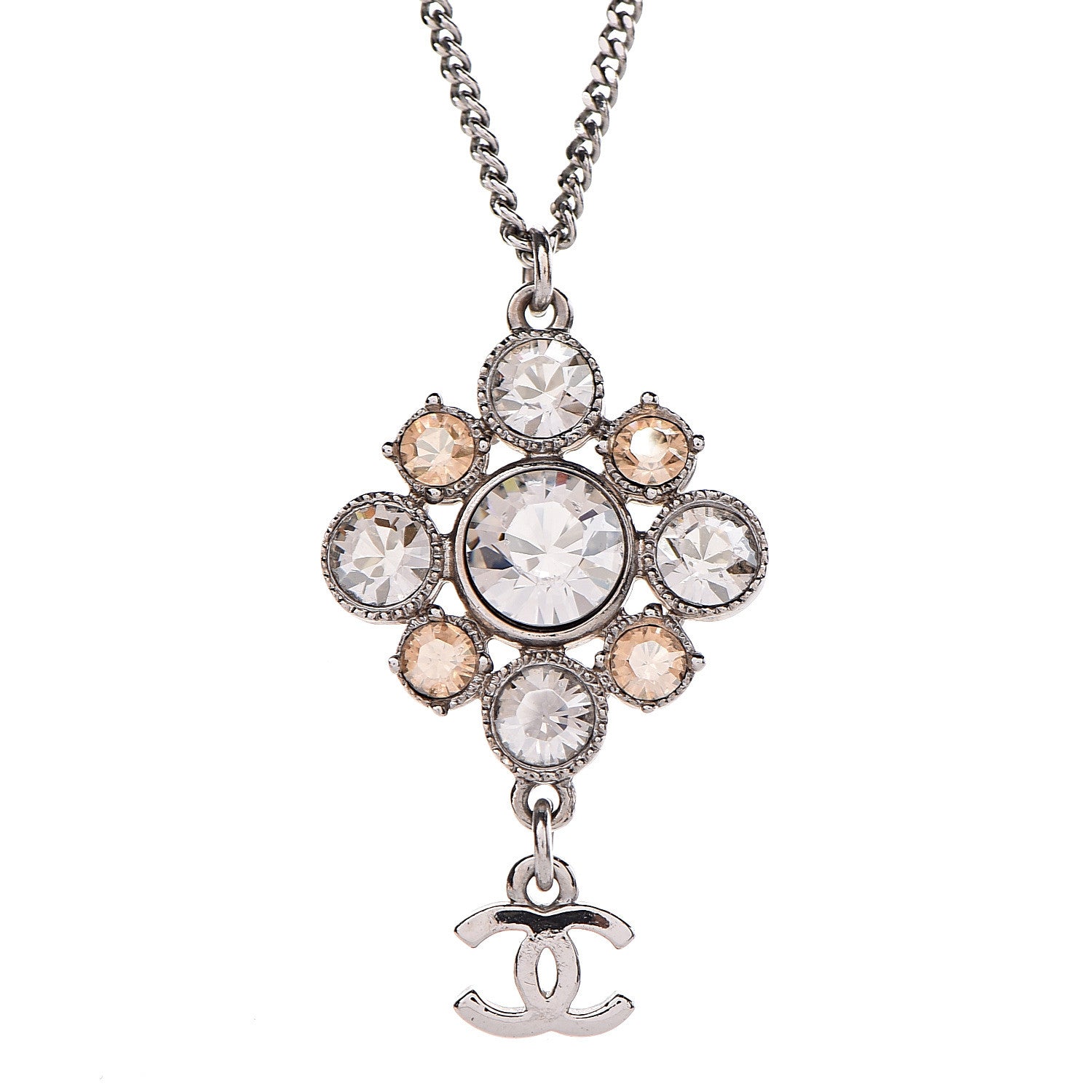 Chanel Crystal CC Drop Pendant Necklace Silver 4 of 7