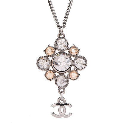 Chanel Crystal CC Drop Pendant Necklace Silver 4 of 7