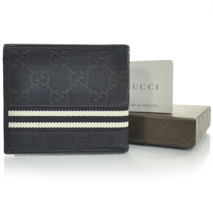 Gucci Guccissima Mens Web Bi-Fold Wallet Navy Blue 3 of 9