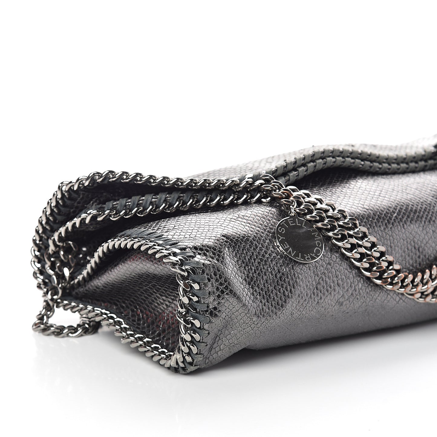 Metallic Snake Print Falabella Fold Over Tote Ruthenium