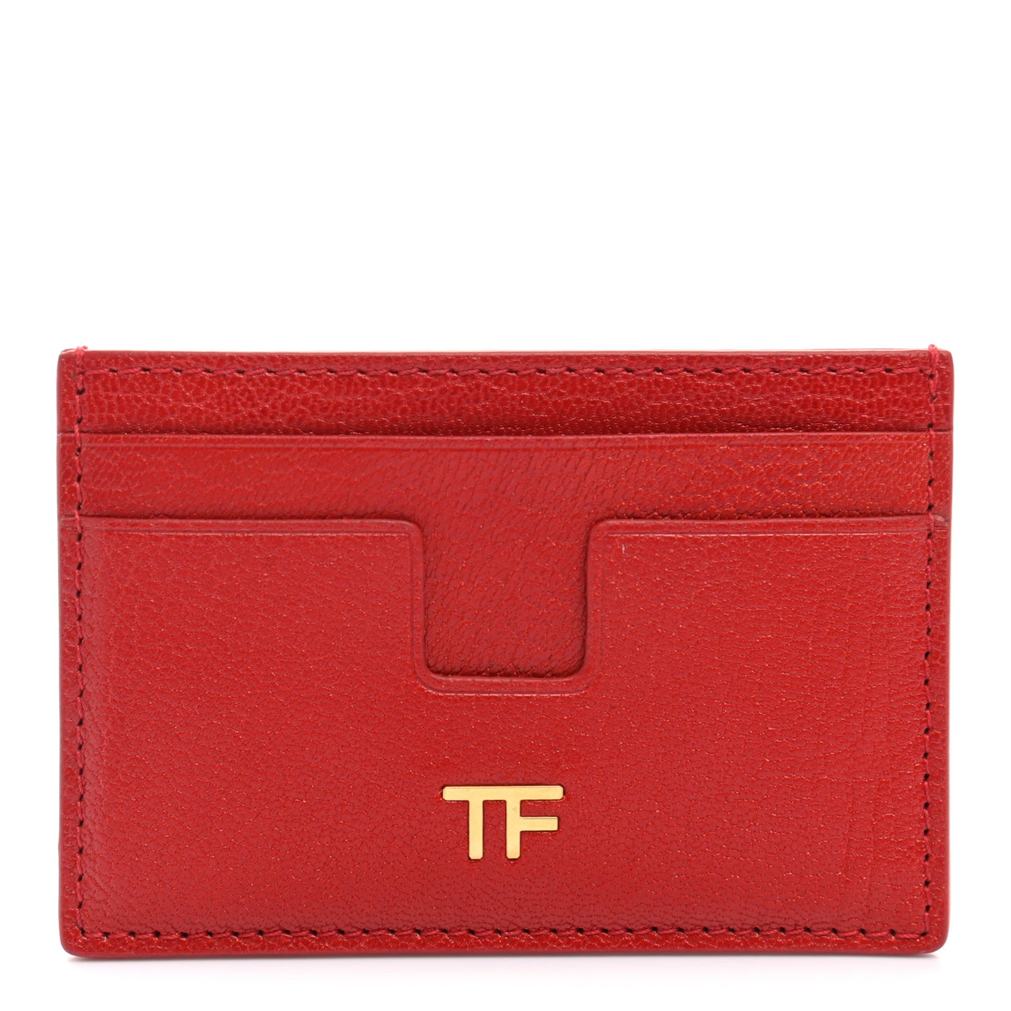 Grained Calfskin Card Holder Red