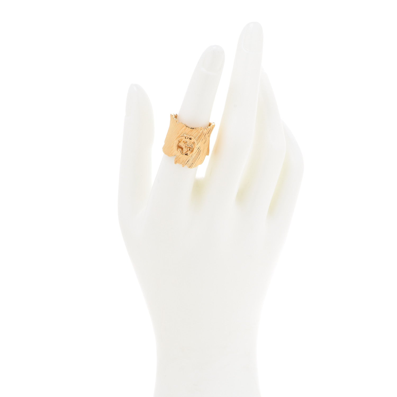 Gucci Textured Metal Interlocking G Ring S Gold 2 of 5