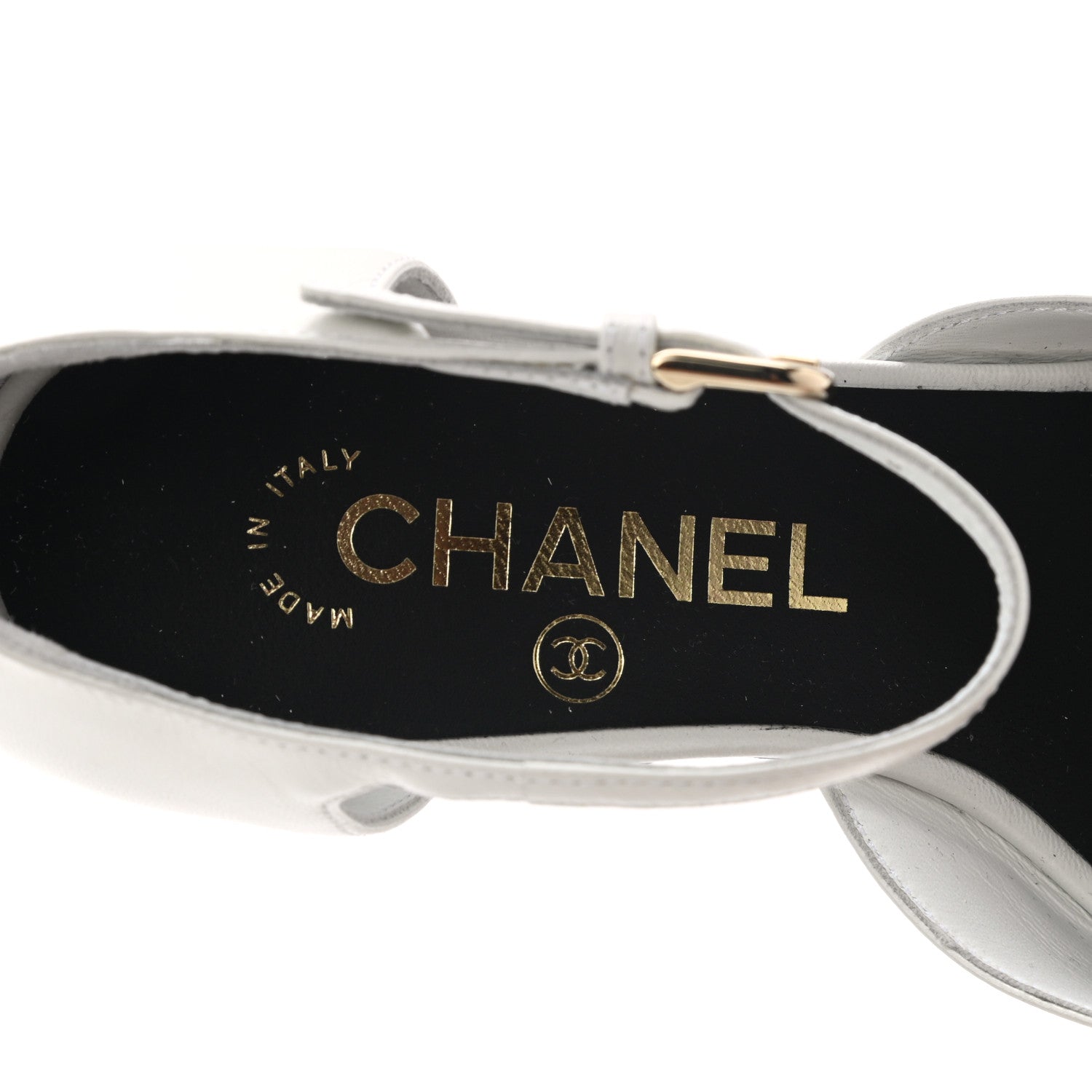 Chanel Shiny Goatskin Pearl Mary Jane Flats 35 White Black