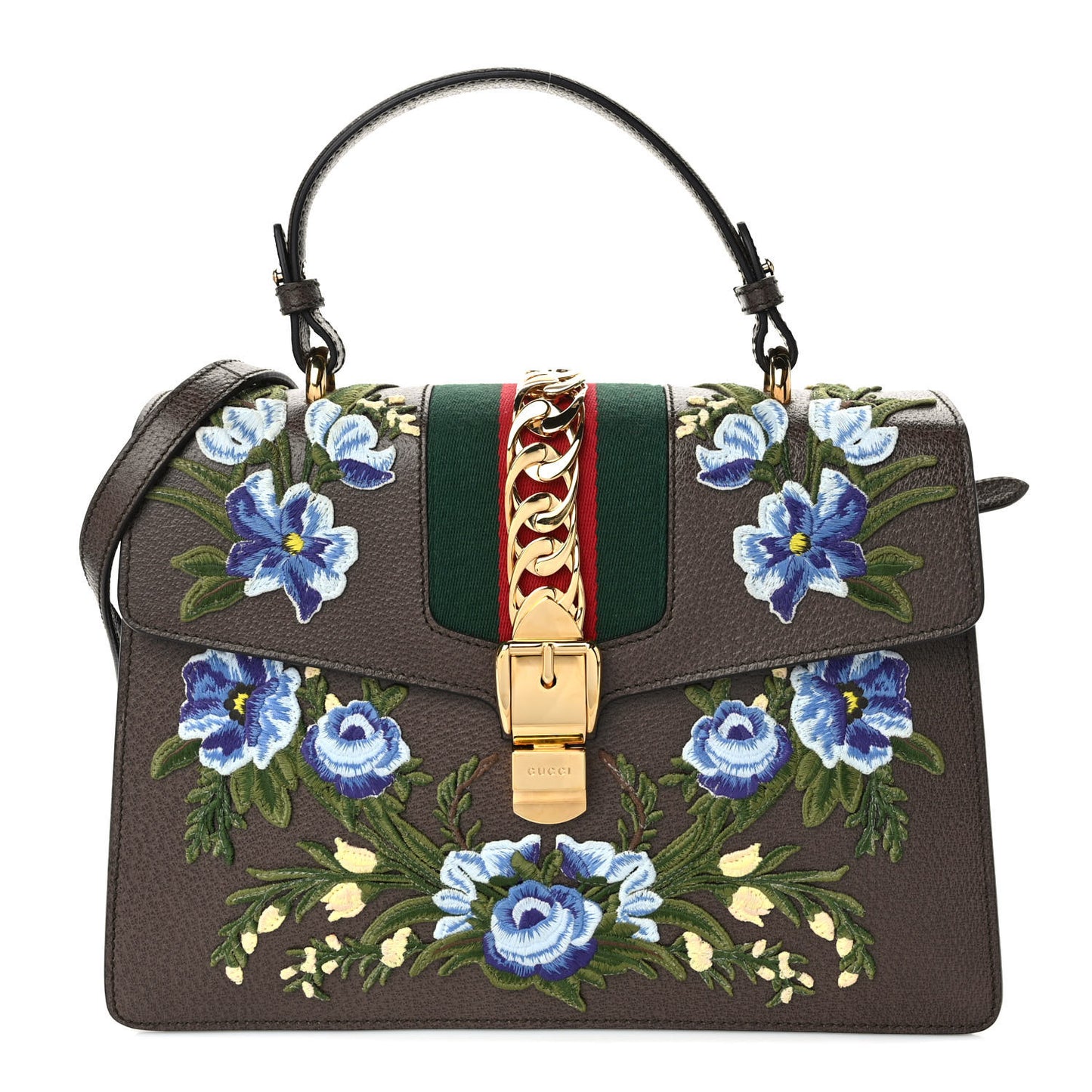 Calfskin Embroidered Medium Sylvie Top Handle Bag New Acero Multicolor