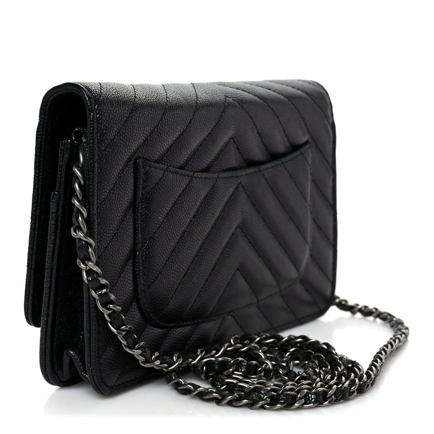 Chanel Iridescent Caviar Chevron Quilted Wallet On Chain WOC Black 3 of 12
