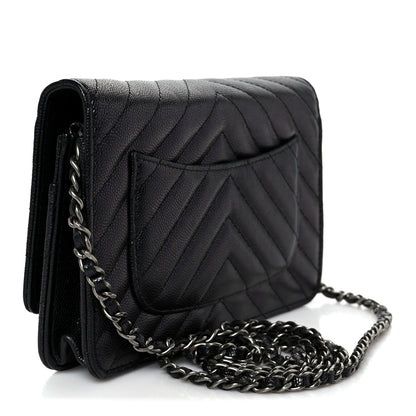 Chanel Iridescent Caviar Chevron Quilted Wallet On Chain WOC Black 3 of 12