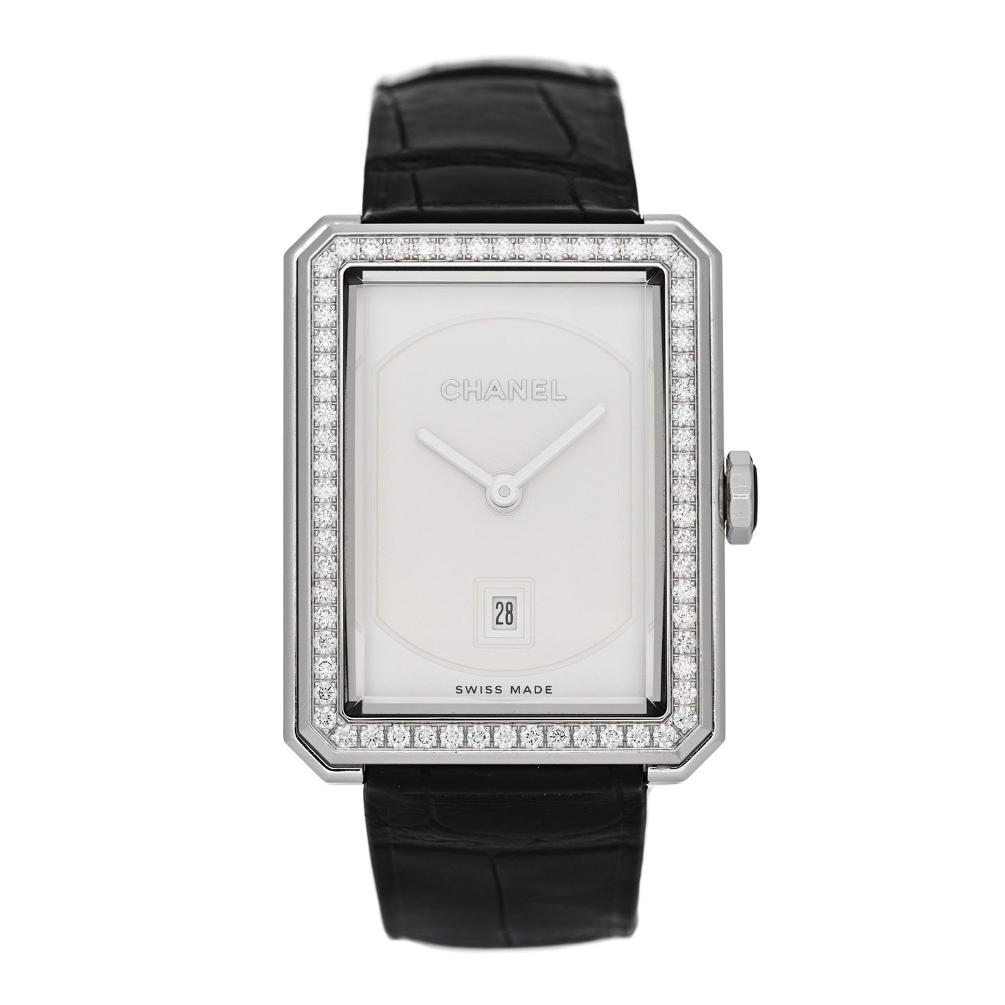 18K White Gold Alligator Diamond 26.7mm Boy-Friend Quartz Watch