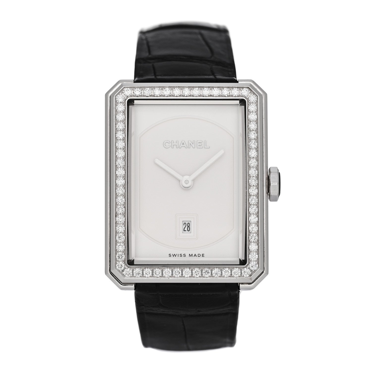 Chanel 18K White Gold Alligator Diamond 26.7mm Boy-Friend Quartz Watch 1 of 5