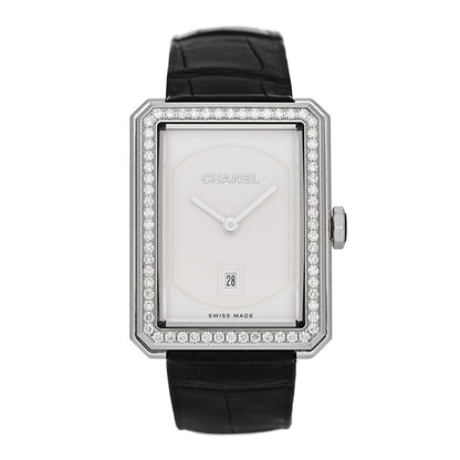Chanel 18K White Gold Alligator Diamond 26.7mm Boy-Friend Quartz Watch 1 of 5
