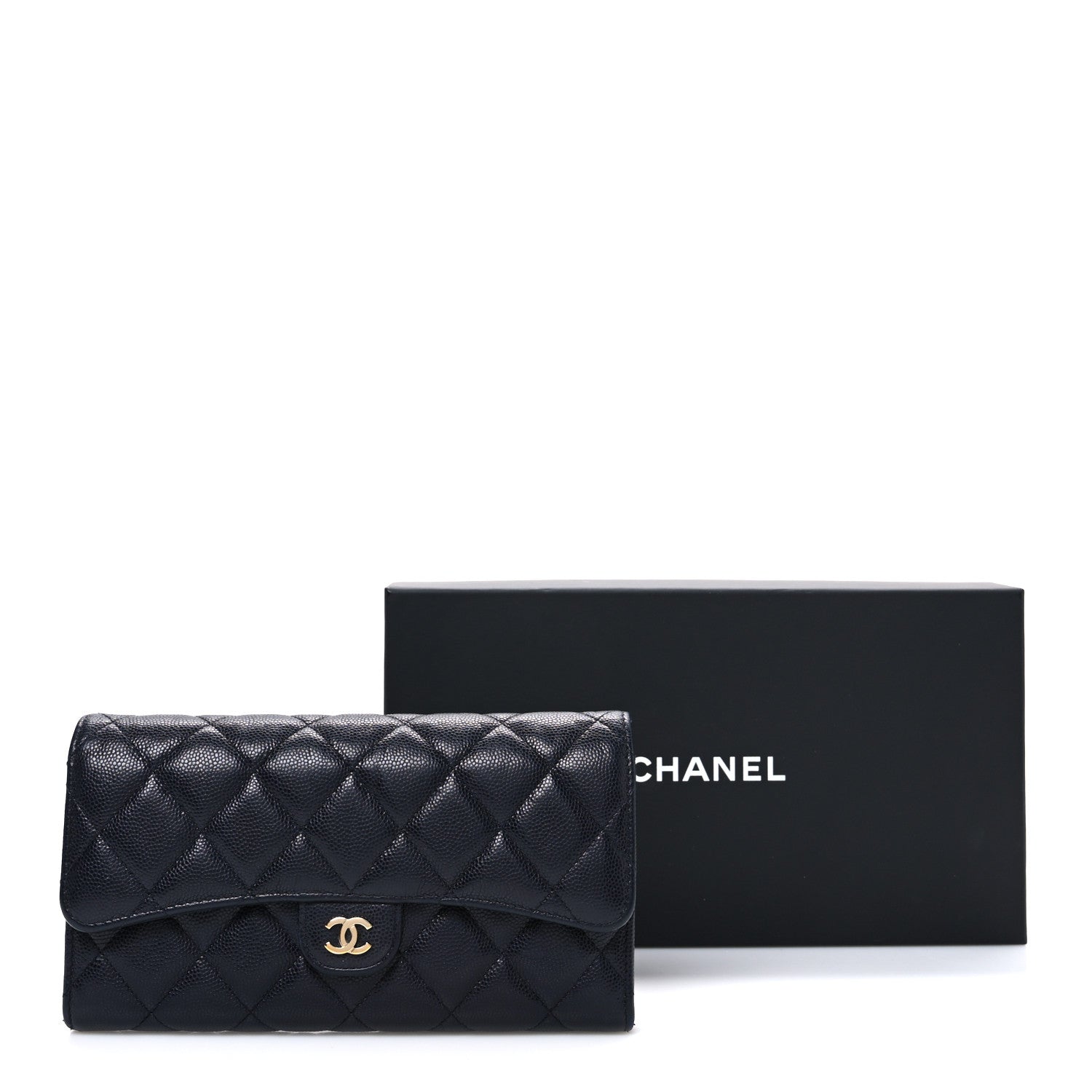 Chanel Caviar Quilted Large Gusset Flap Wallet Navy 9 of 9