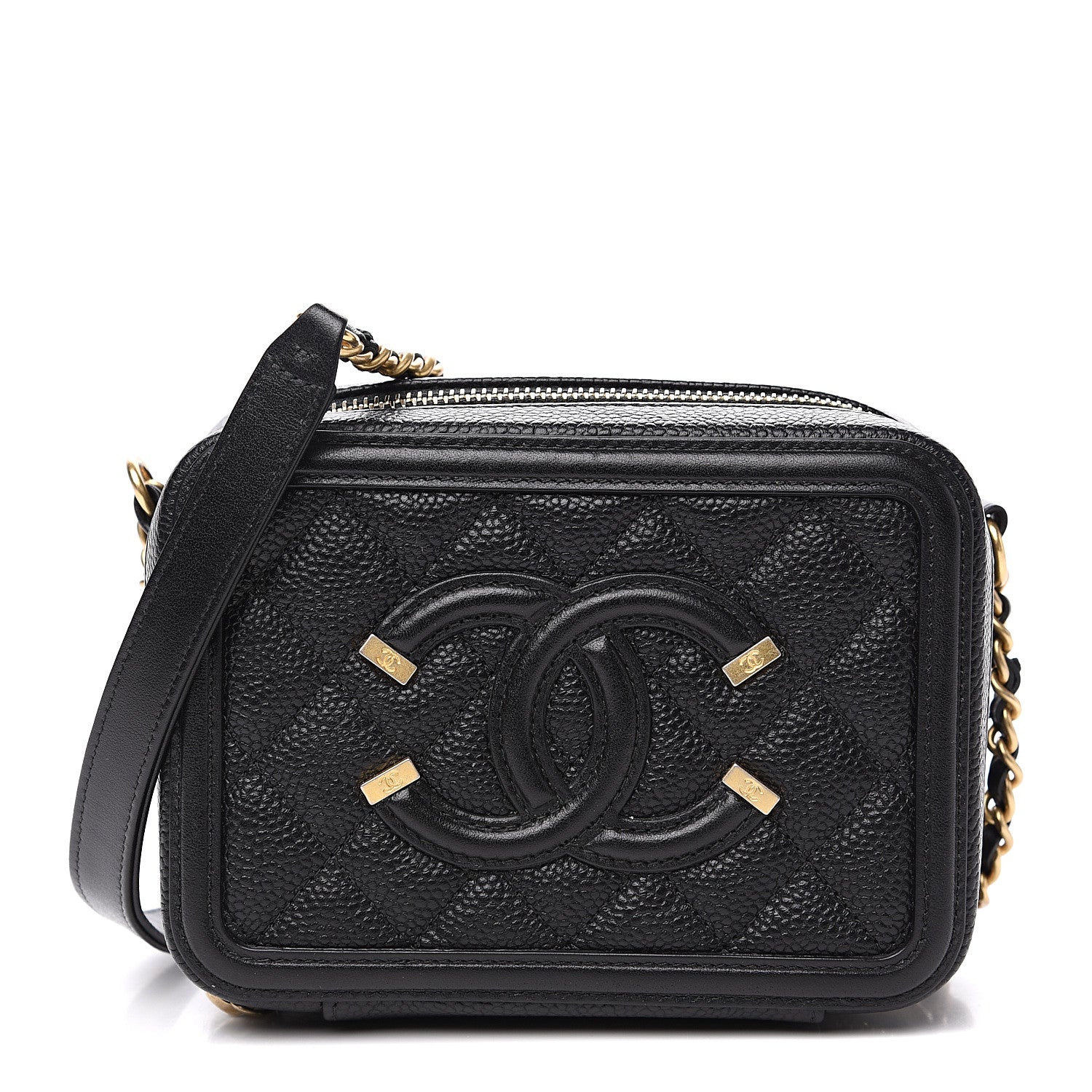 Chanel Caviar Quilted CC Filigree Vanity Clutch With Chain Black 1 of 9