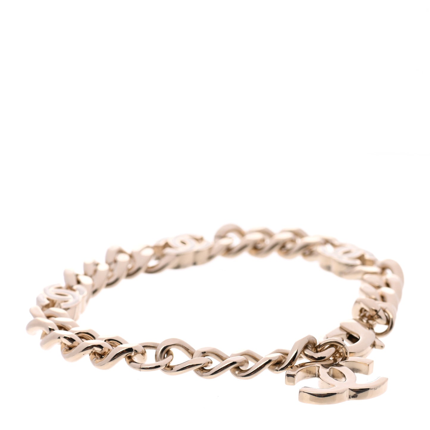 Enamel Metal CC Chain Bracelet Gold White
