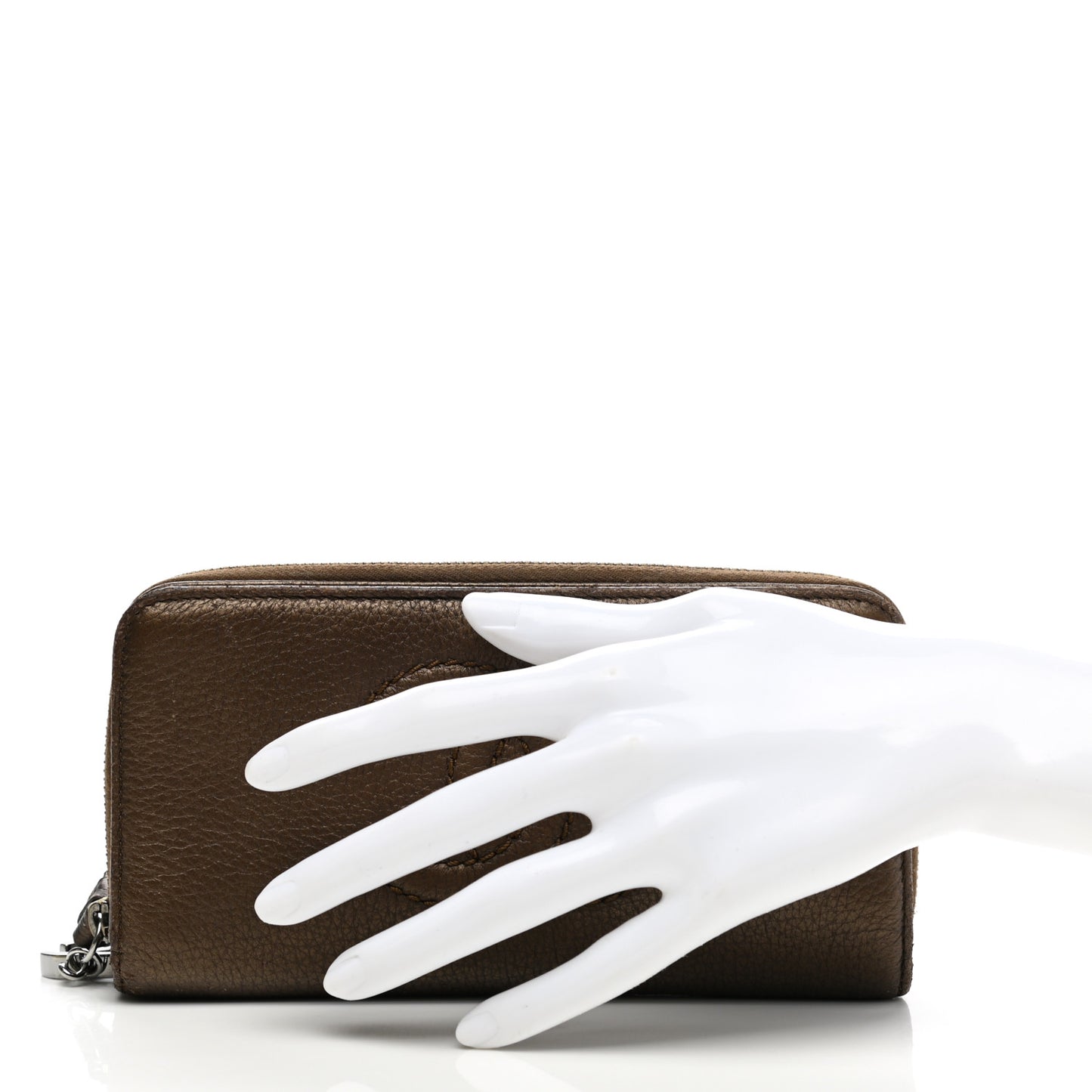 Metallic Calfskin Large Timeless Zip Around Wallet Brown