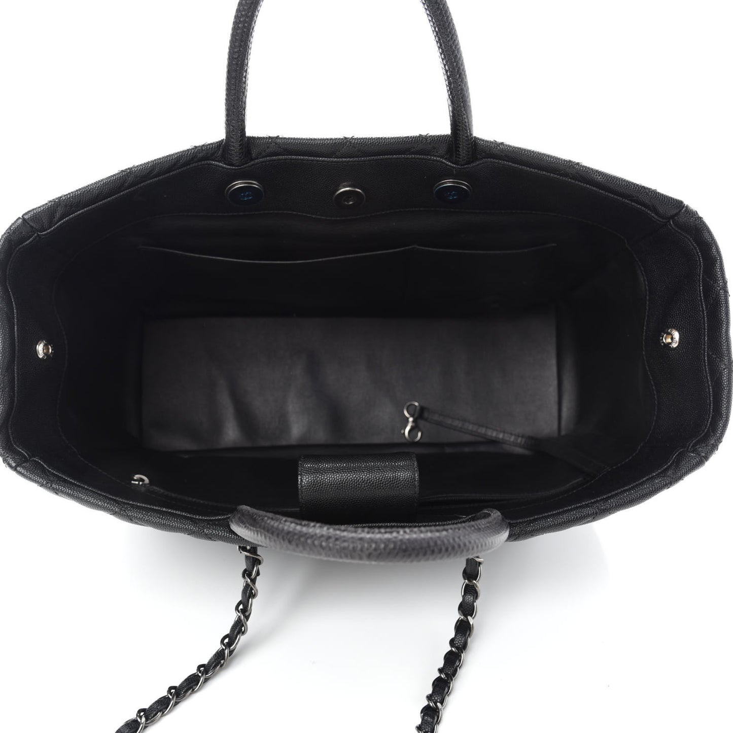 Caviar Quilted Large Coco Handle Shopping Tote Black