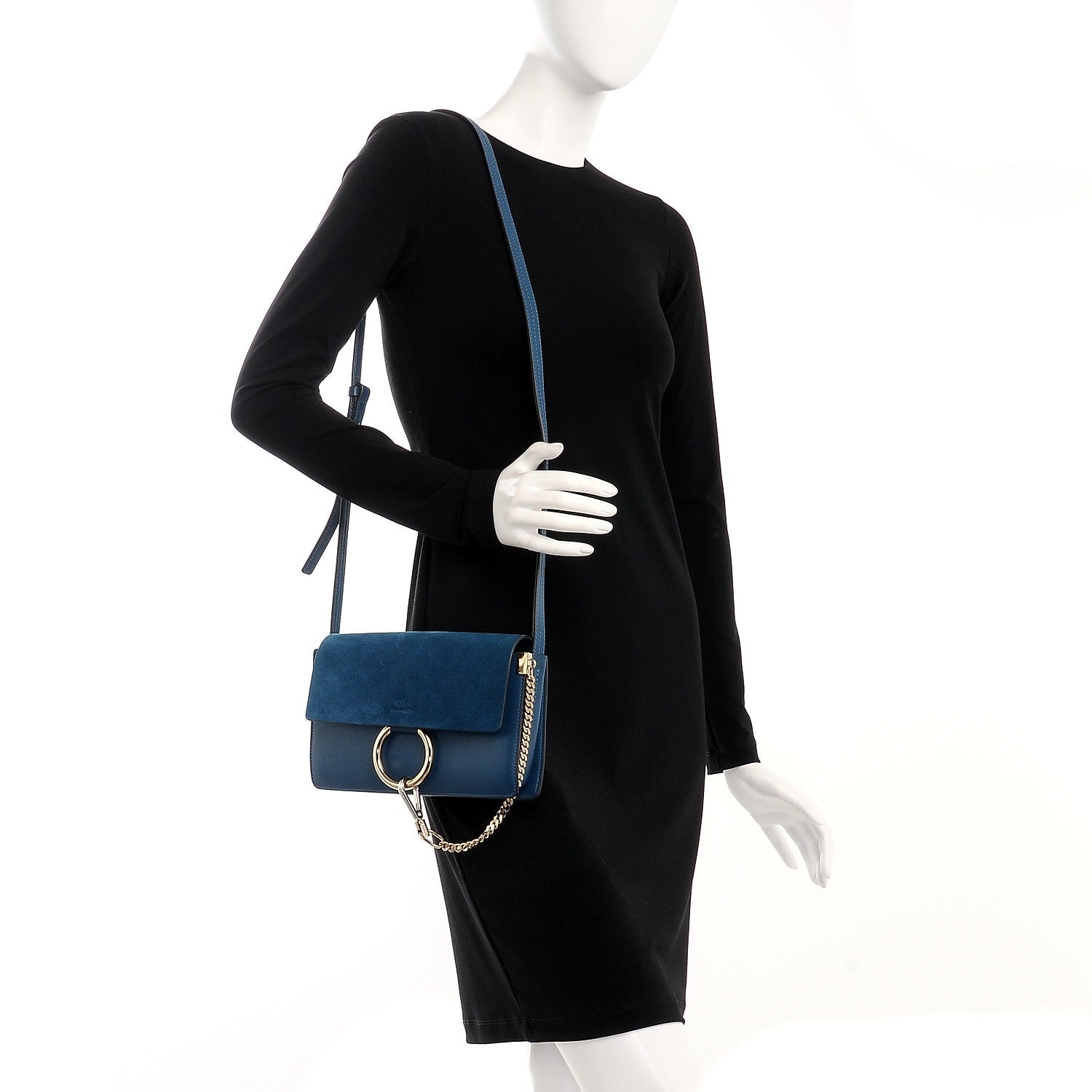Chloe Suede Calfskin Small Faye Shoulder Bag Majolica Blue 2 of 7