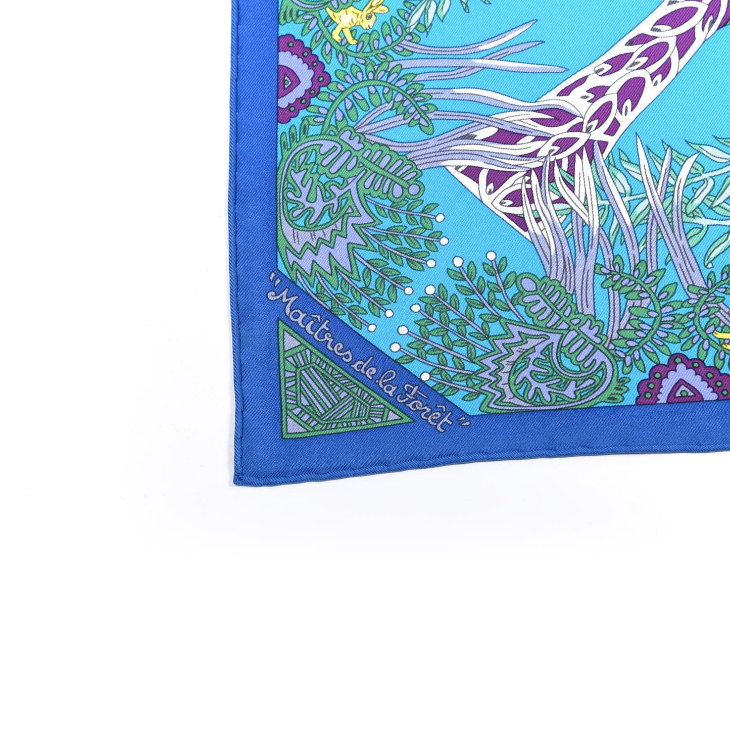 Silk Maitres de la Foret Scarf 90 Turquoise Ocre Violet