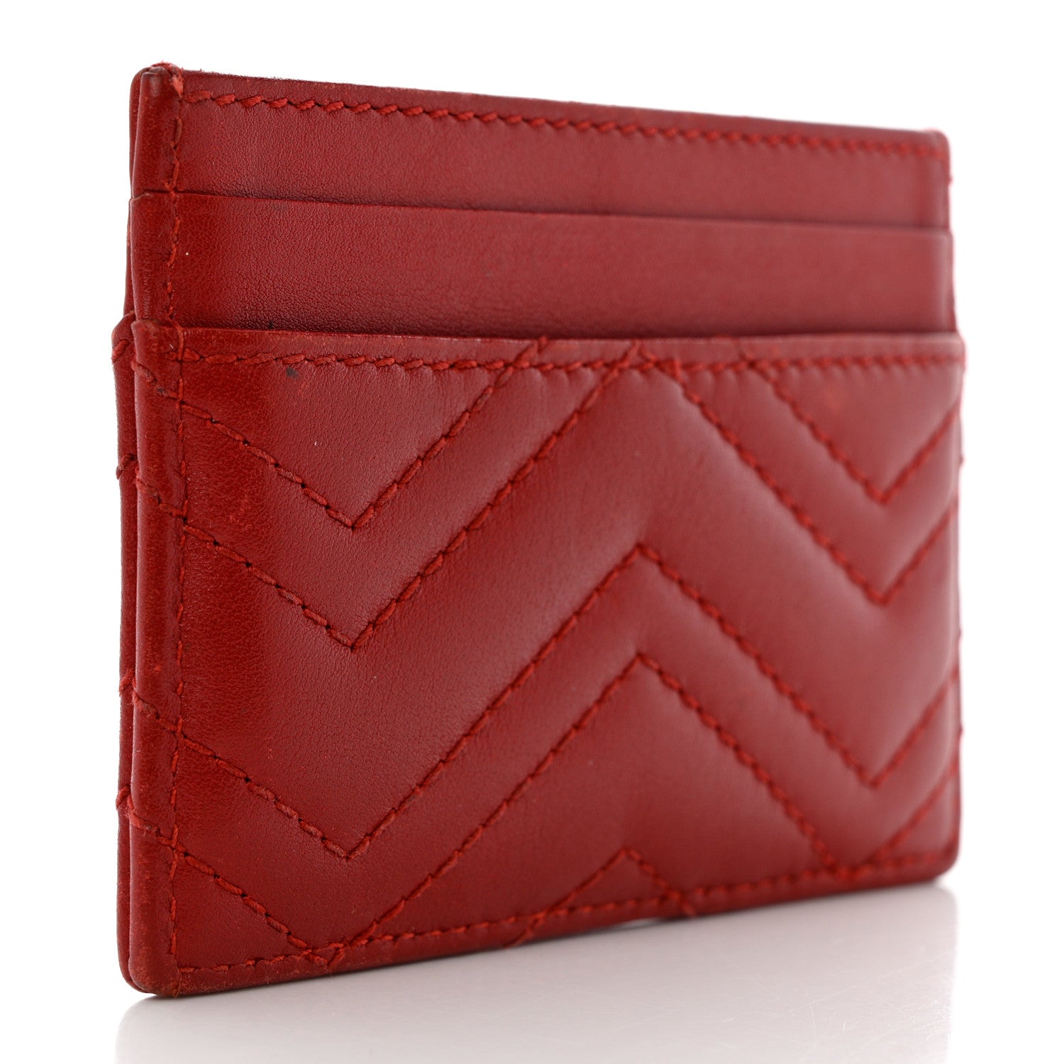 Gucci Calfskin Matelasse GG Marmont Card Holder Hibiscus Red 3 of 11