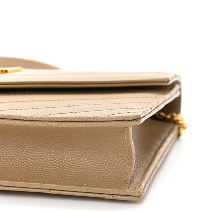 Saint Laurent Grain De Poudre Matelasse Chevron Monogram Envelope Chain Wallet Dark Latte 10 of 10