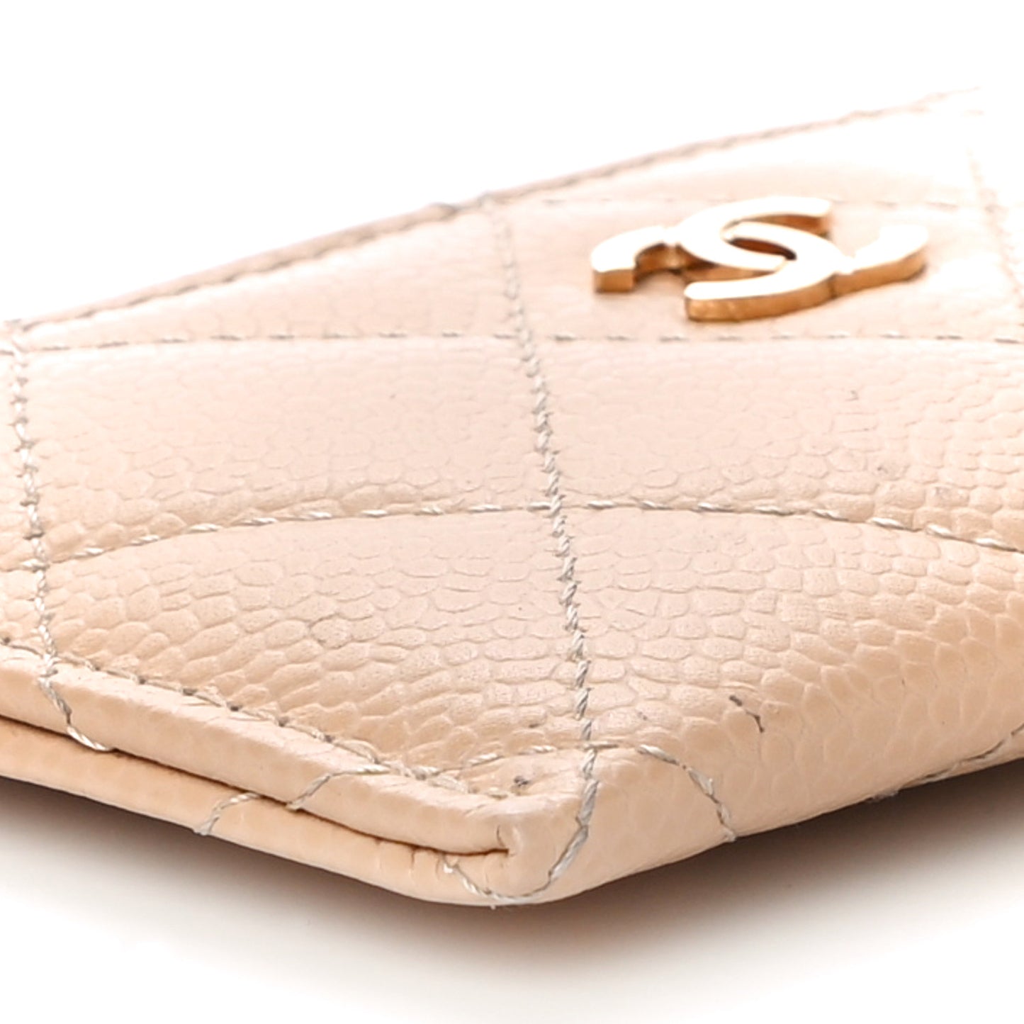 Caviar Quilted Card Holder Beige