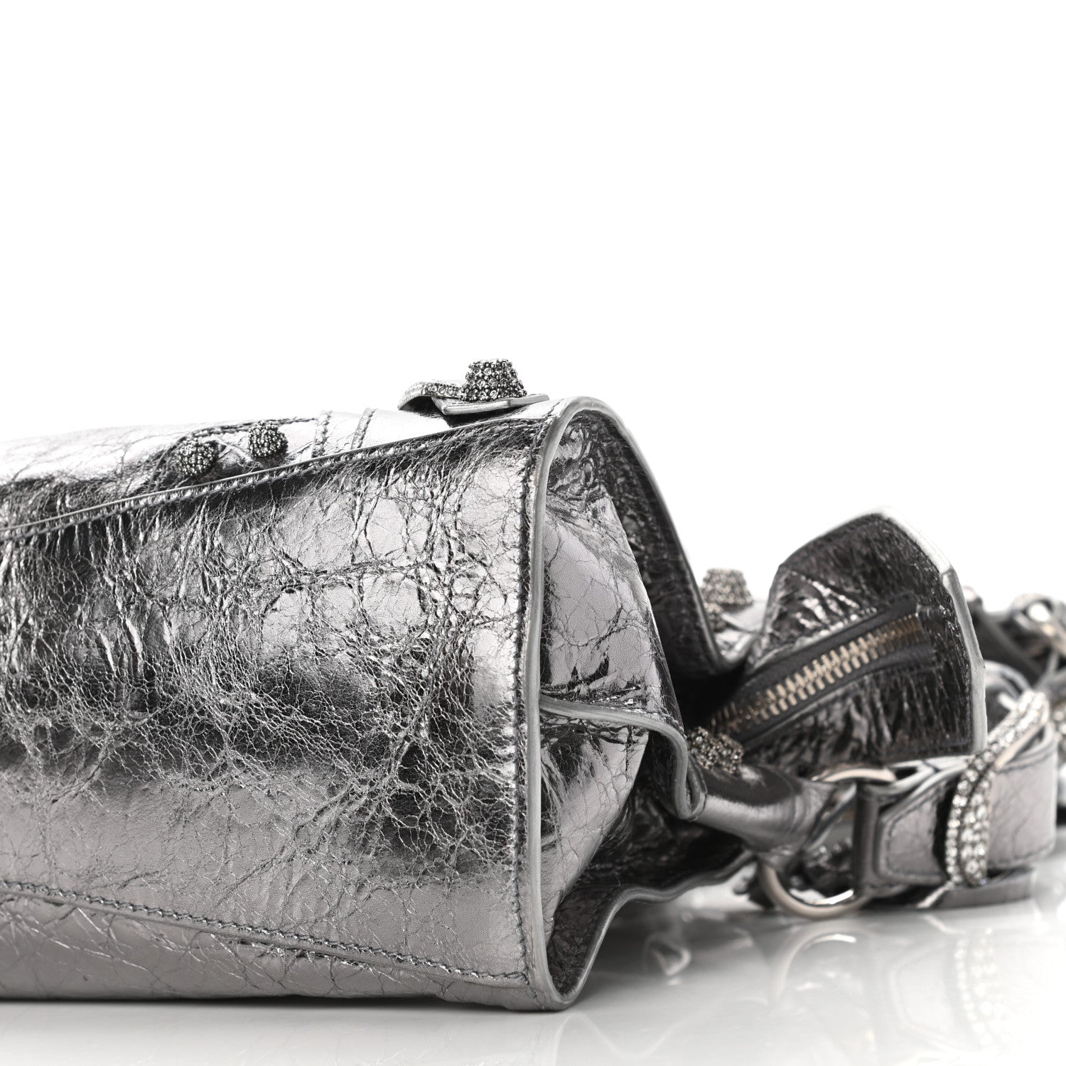 Balenciaga Agneau Arena Crystal Neo Cagole Handbag XS Silver 17 of 19