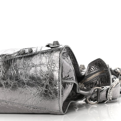 Balenciaga Agneau Arena Crystal Neo Cagole Handbag XS Silver 17 of 19