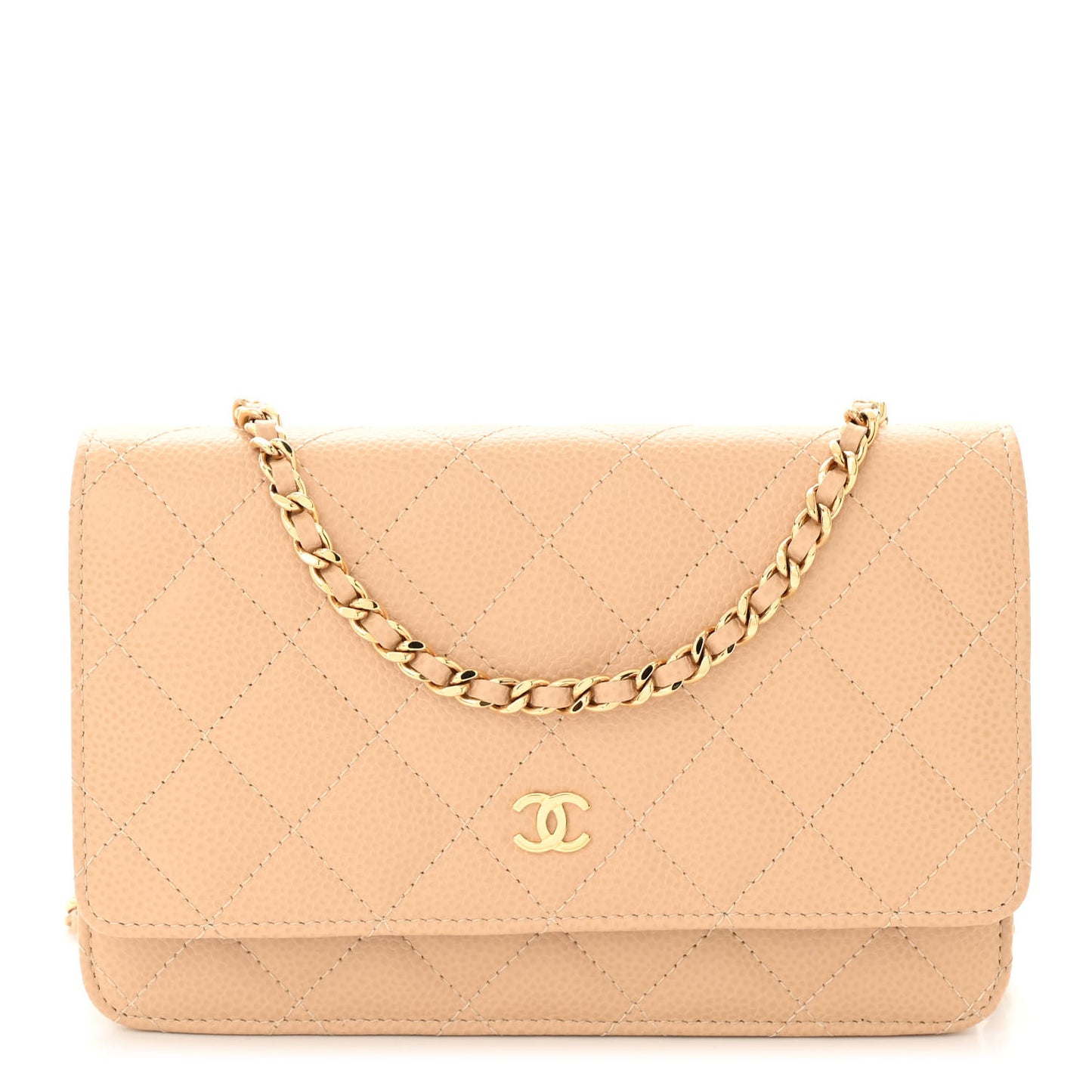 Caviar Quilted Wallet on Chain WOC Beige