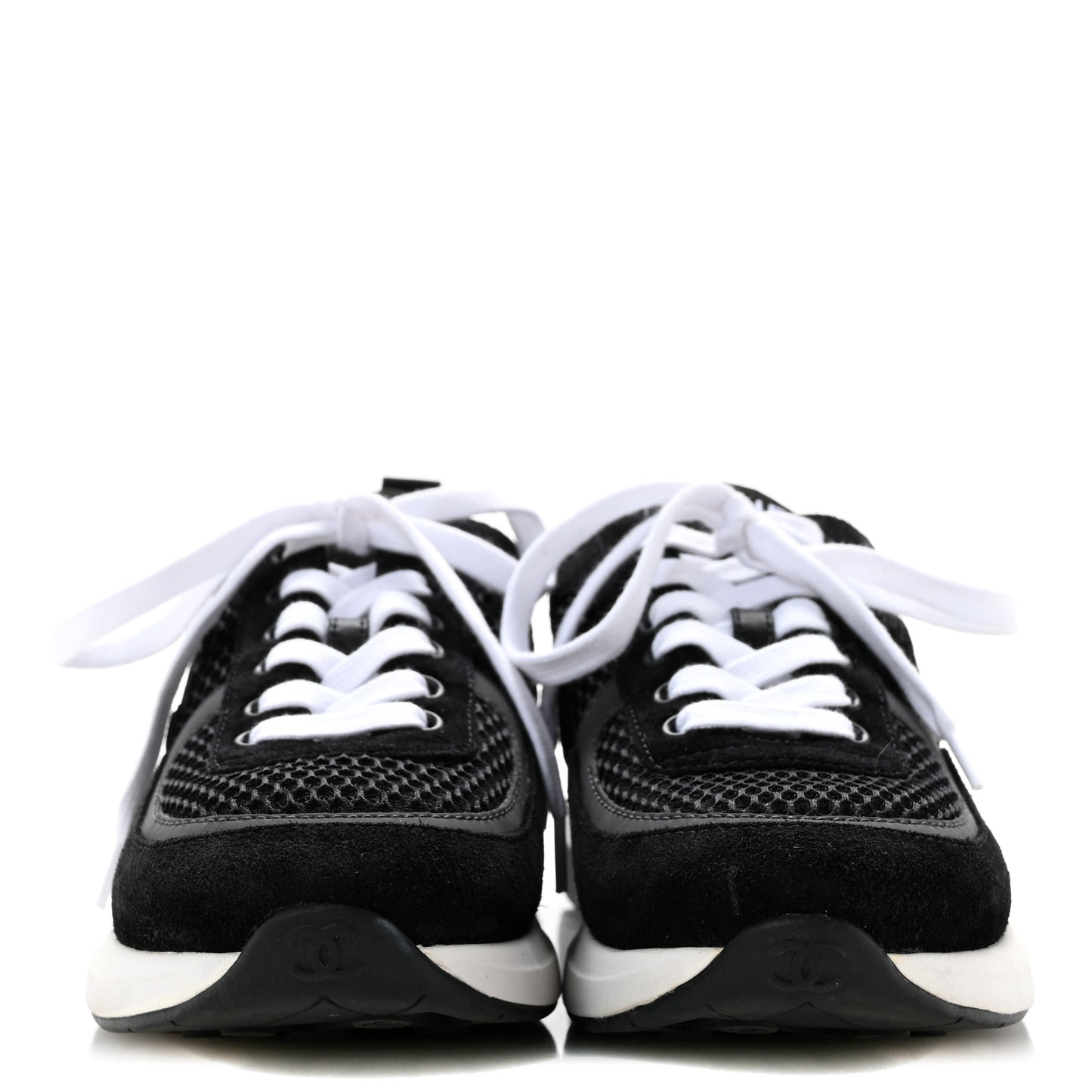 Calfskin Mesh Lycra Suede Womens Logo Sneakers 36 Black