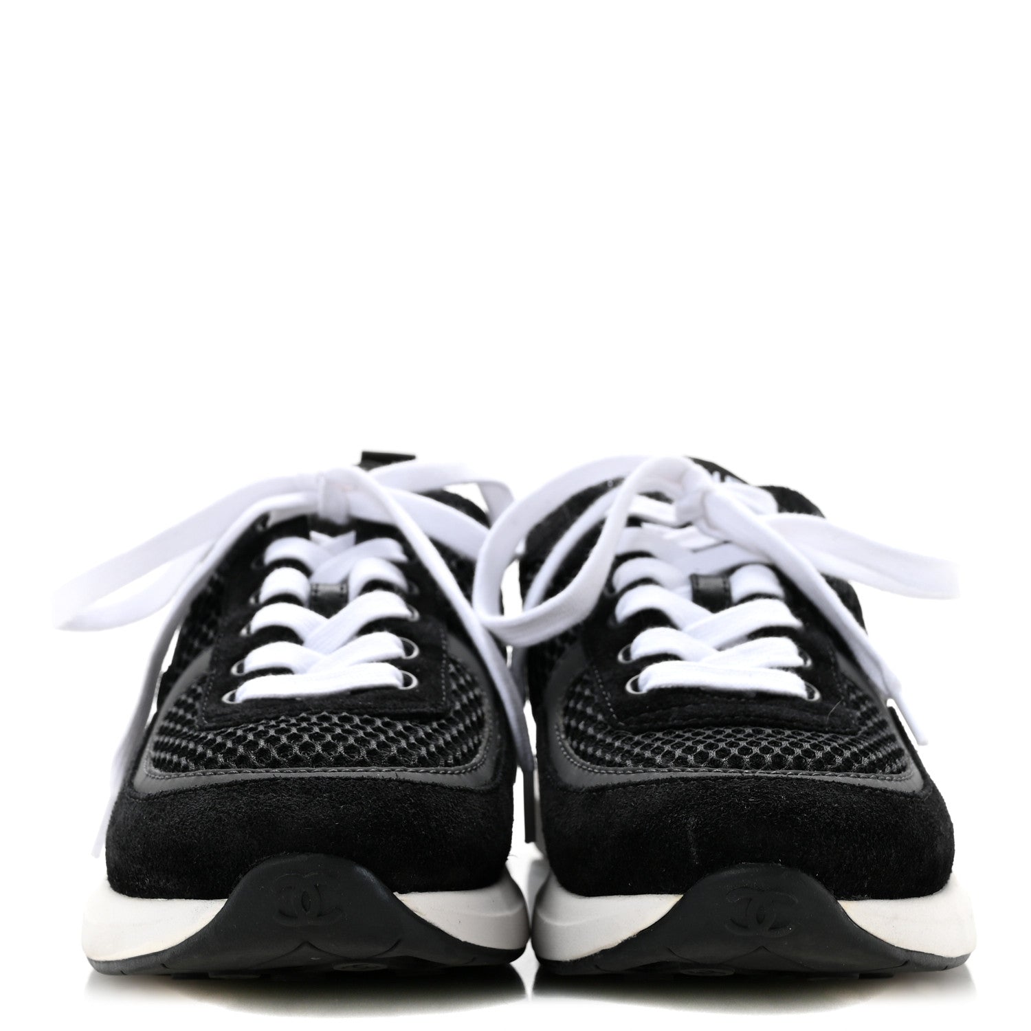 Chanel Calfskin Mesh Lycra Suede Womens Logo Sneakers 36 Black 3 of 9
