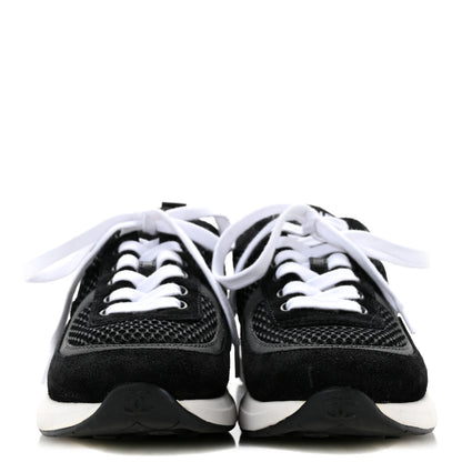 Chanel Calfskin Mesh Lycra Suede Womens Logo Sneakers 36 Black 3 of 9