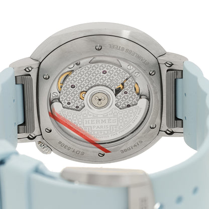 Hermes Stainless Steel Rubber Diamond Bezel 36mm Cut Automatic Watch Bleu Brume 4 of 5