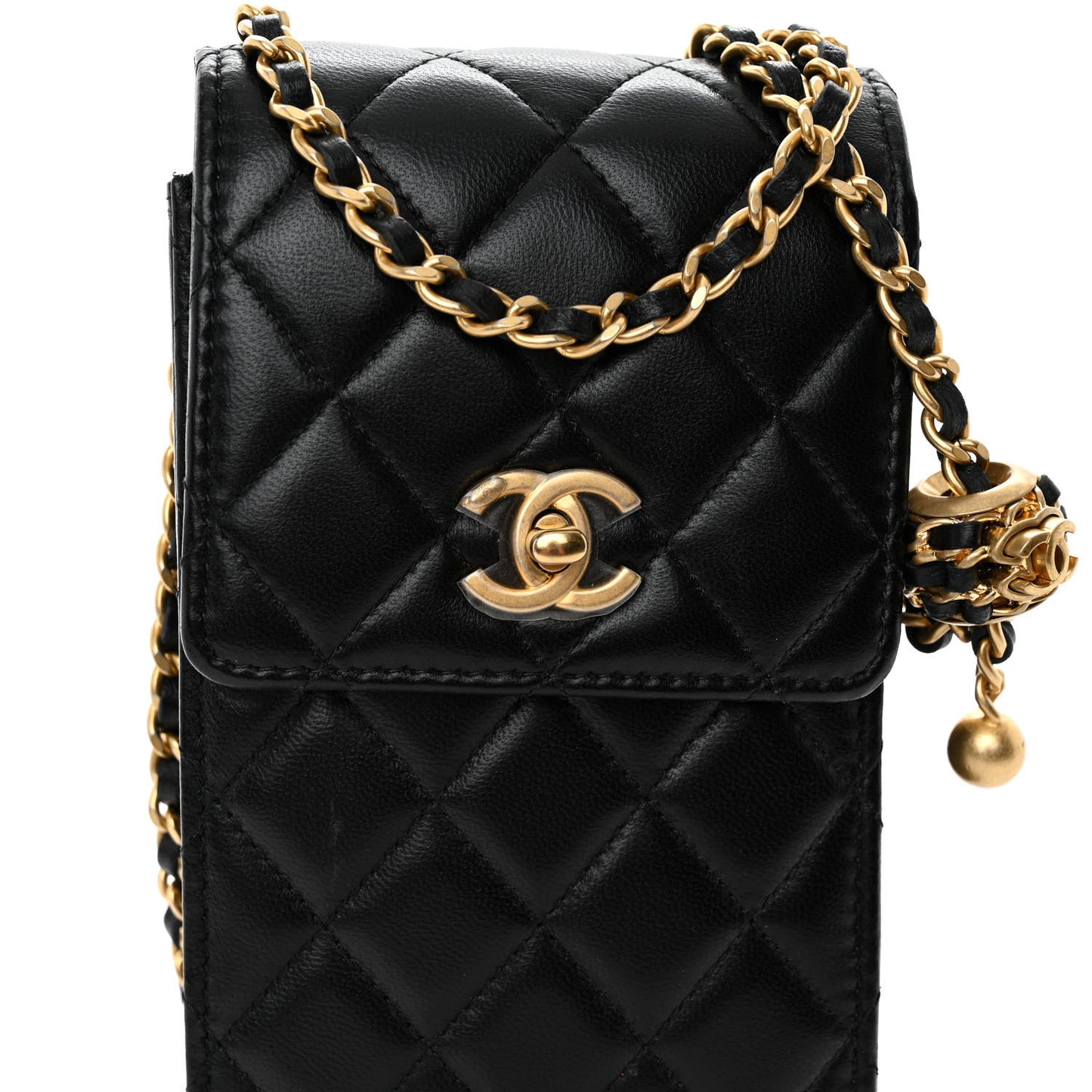 Lambskin Quilted Vertical Pearl Crush Flap With Chain Black