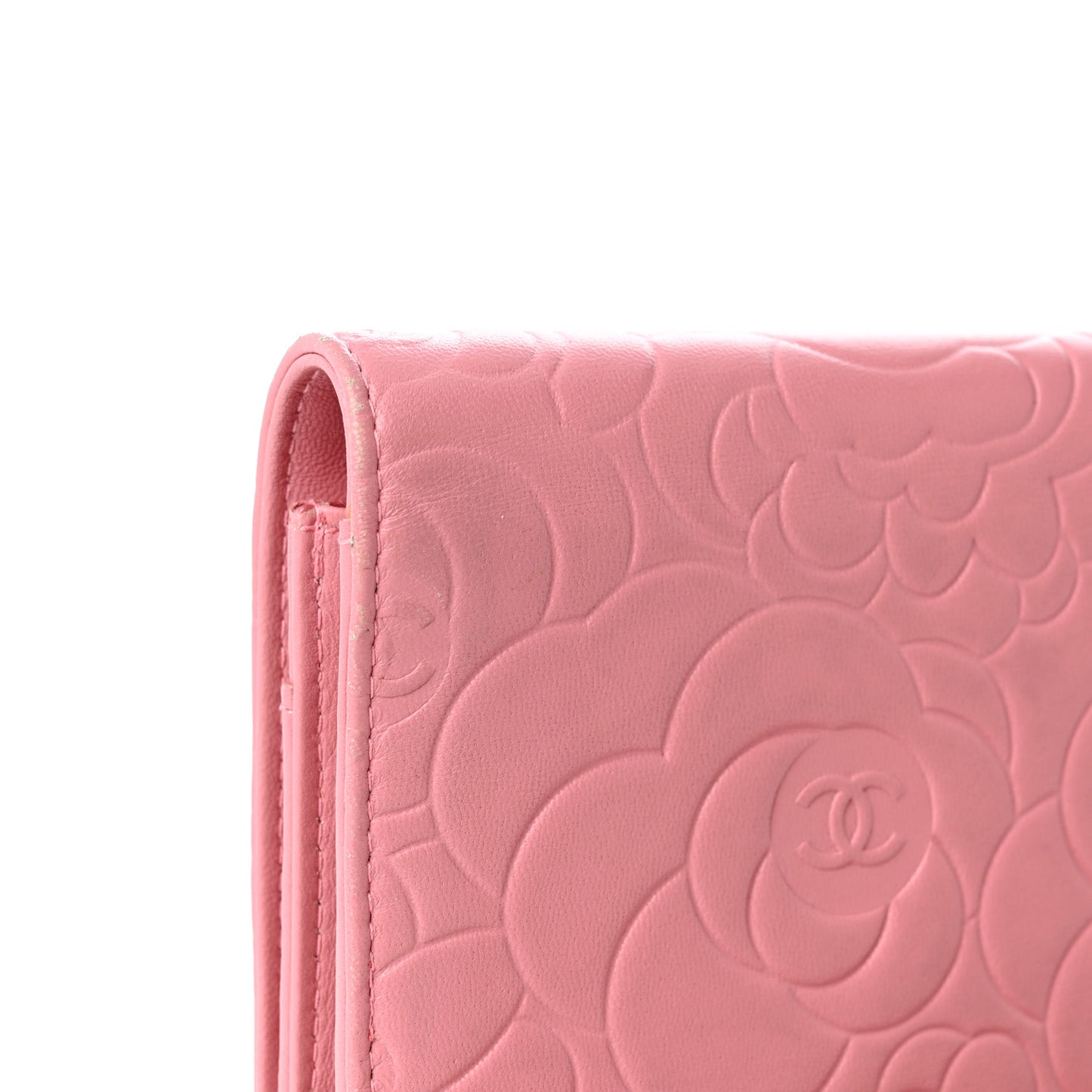 Lambskin Camellia Embossed Wallet on Chain WOC Pink