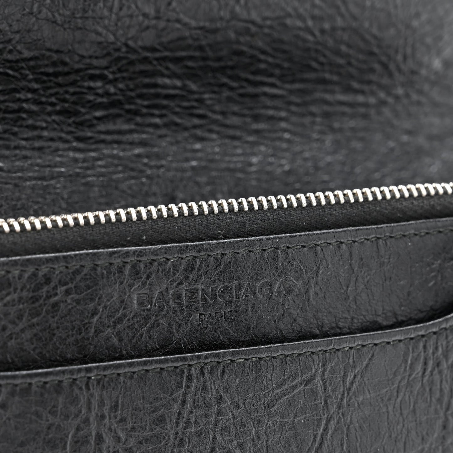 Grained Calfskin Classic Silver Hardware Wallet on Chain Black